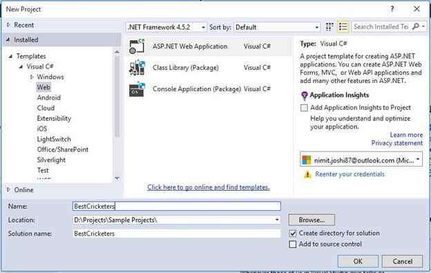 Creating New Project in Asp.Net